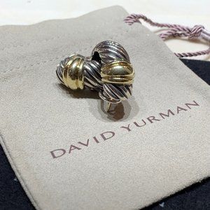 David Yurman 925 Sterling Silver 14K Yellow Gold Two Tone Cable Shrimp Earrings
